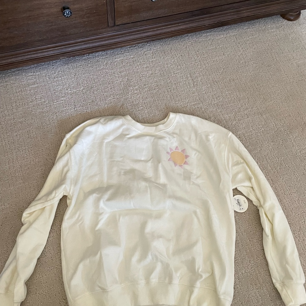 Cream Crew Neck Sweater with Sun Design